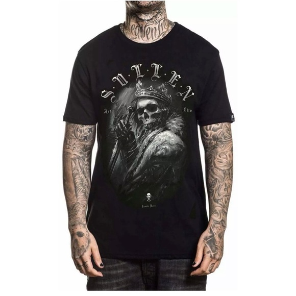 Sullen Men's T-shirt KINGDOM Jet Black Tee Tattoo Skull Premium Quality Artwork - Picture 3 of 8